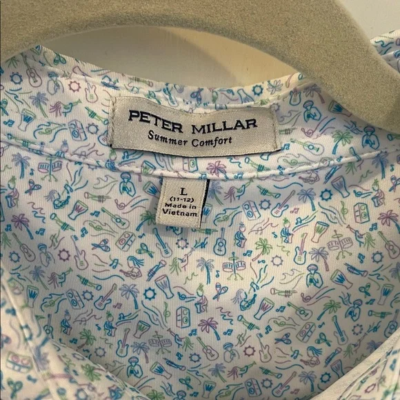 NWT Youth Peter Millar Blue and White Patterned Polo Shirt - Picture 2 of 7